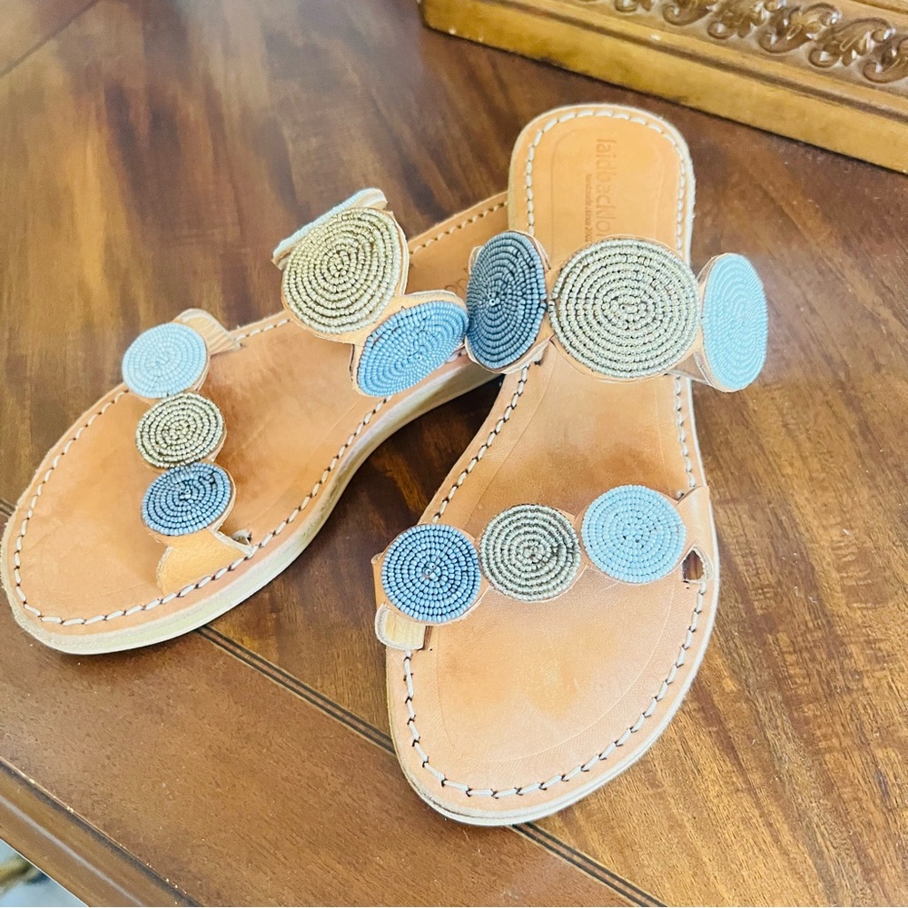 Laurence Dacade Spiral Beaded Sandals - Blue and Tan - EUC Size 40EU/10US - Picture 8 of 8
